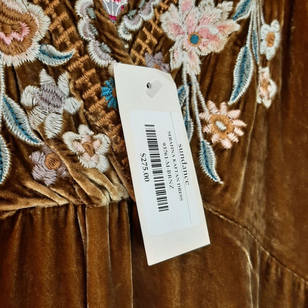 NEW Johnny Was Serafina Kaftan Dress Brown / Yellow Women M Embroidery Velvet - Picture 6 of 16